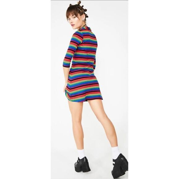 DELIAS x Dolls kill La Vida Loca Rainbow Striped Dress, 90s Y2K Whimsical | L - Picture 8 of 13
